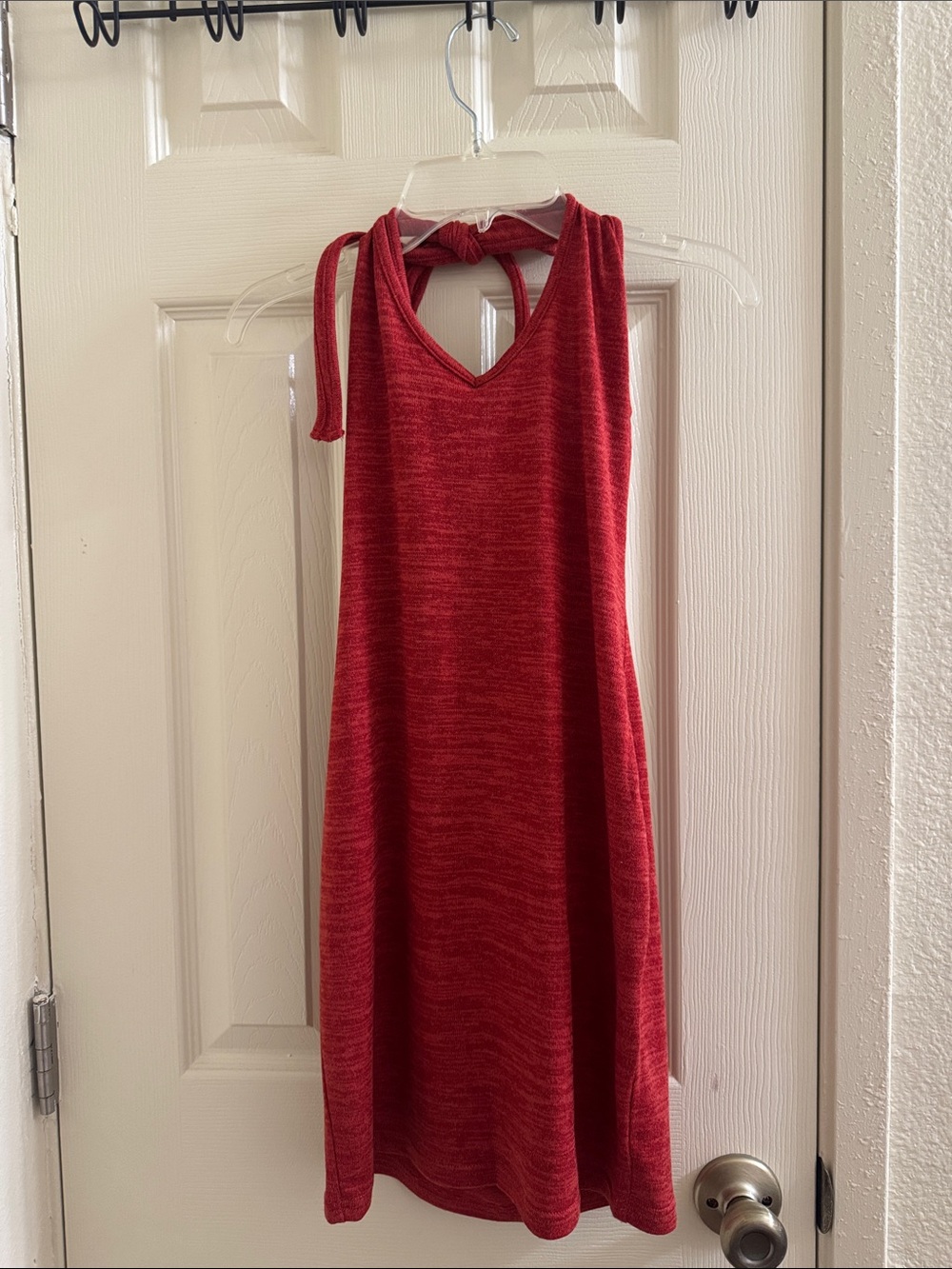 Red halter dress